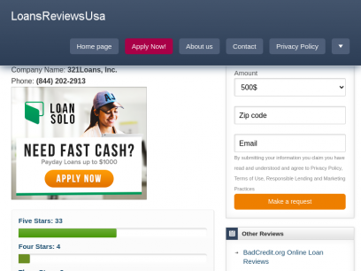 321Loans, Inc. Online Loan Reviews