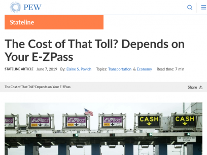 The Cost of That Toll? Depends on Your E-ZPass | The Pew Charitable Trusts