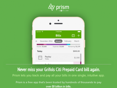 Pay Grifols Citi Prepaid Card with Prism • Prism