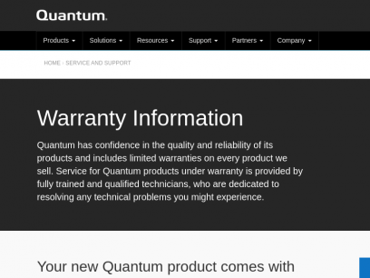 Warranty Information: Quantum Service and Support