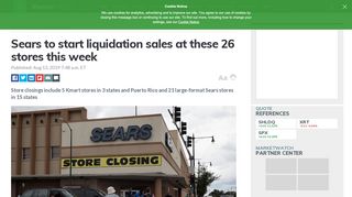 
Sears to start liquidation sales at these 26 stores this week ...  
