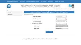 
                            2. Seat Availability - Indian Railways - Welcome To Indian Railway Portal