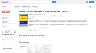 
Second Language Interaction in Diverse Educational Contexts  
