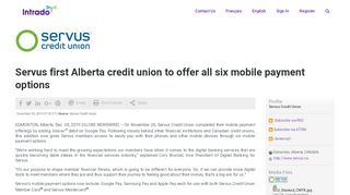 
                            3. Servus first Alberta credit union to offer all six mobile payment ... - Servus Credit Union Mastercard Portal
