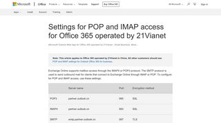 
                            3. Settings for POP and IMAP access for Office 365 operated by ... - Partner Outlook Cn Login