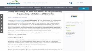 
                            2. Seventy Seven Energy Inc. Announces Record Date for Special - 77nrg Sse Portal