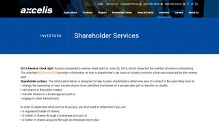 
                            5. Shareholder Services | Axcelis Technologies Inc - Axcelis Supplier Portal