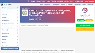 
                            8. SHIATS 2020 Application Form, Dates, Syllabus, Pattern, Result - Shiats Result Student Login