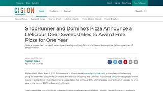 
ShopRunner and Domino's Pizza Announce a Delicious Deal ...  
