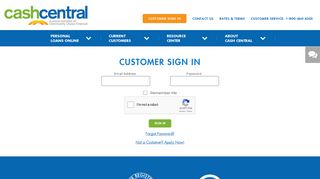 
                            4. Sign In - Cash Central - My First Online Payday Portal
