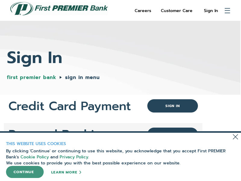 Sign In Menu - First Premier Bank