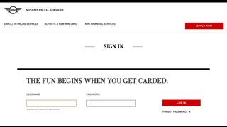Sign In - MINI Card - Mini Cooper Finance Portal