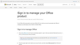 
                            2. Sign in to manage your Office product - Office Support - O364 Portal