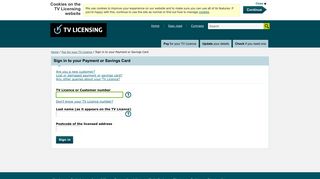 
Sign in to your Payment or Savings Card - TV Licensing ™  
