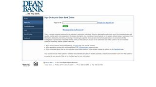 Sign-On to your Dean Bank Online