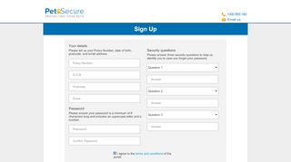 
                            2. Sign Up - Customer Service Portal - PetSure - Petsecure Portal