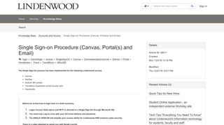 
                            9. Single Sign-on Procedures for Lindenwood - TeamDynamix - Canvas Portal Lindenwood