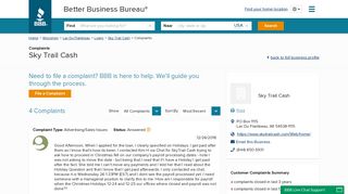 
                            3. Sky Trail Cash | Complaints | Better Business Bureau® Profile - Sky Trail Cash Account Portal
