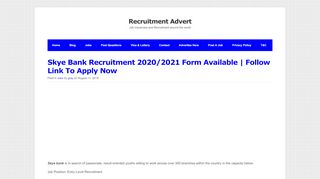 
                            4. Skye Bank Recruitment 2019/2020 Form Available | Follow Link To ... - Skye Bank Career Portal