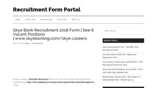 
                            3. Skye Bank Recruitment - Recruitment Form Portal - Skye Bank Career Portal