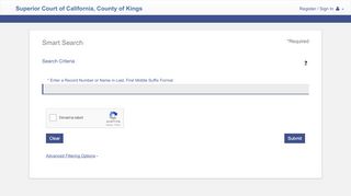 
                            2. Smart Search - Superior Court of California, County of Kings - Kings County Odyssey Portal