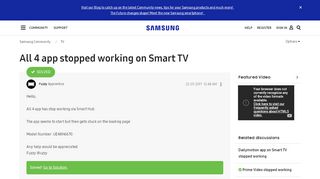 
Solved: All 4 app stopped working on Smart TV - Samsung ...  
