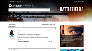 
                            2. Solved: Battlefield 1 - Looks you are Offline - can't connect to ... - Can T Portal To Battlefield 1