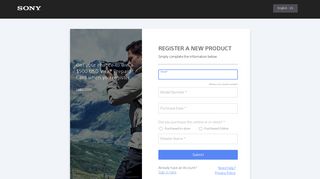 
                            2. Sony Product Registration: Register a Product (US) (US) - Sony Warranty Portal