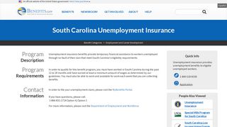 
South Carolina Unemployment Insurance | Benefits.gov  
