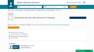 
                            7. Southwest Service Life Insurance Company | Complaints | Better ... - Southwest Service Life Provider Portal