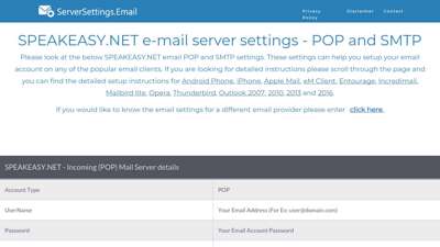SPEAKEASY.NET email server settings - POP and SMTP ...