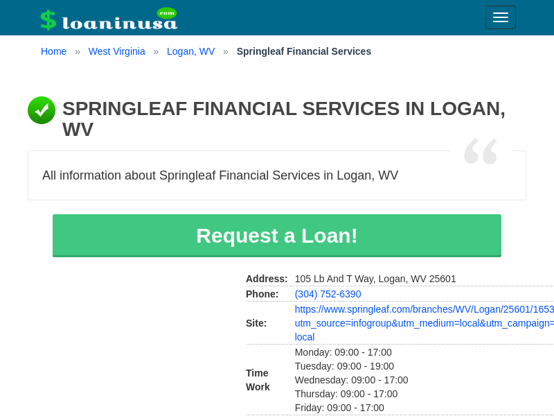 
                            6. Springleaf Financial Services in Logan, WV, 105 Lb And T ...