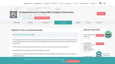 
                            2. Sreegopal Banerjee College (SBC), Hooghly Scholarship 2020 ...