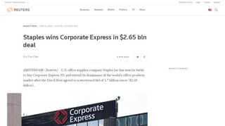 
                            8. Staples wins Corporate Express in $2.65 bln deal - Reuters - Staples Corporate Express Portal