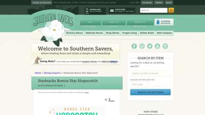 Starbucks Bonus Star Hopscotch :: Southern Savers