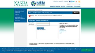 Start a New Evaluation > Login (existing user) > NASBA ...