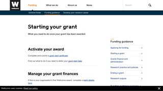 
                            2. Starting your grant | Wellcome - Wellcome Trust Online Grant Portal Portal
