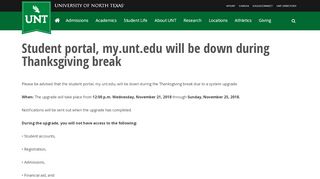 
                            3. Student portal, my.unt.edu will be down during Thanksgiving break ... - Unt Student Portal