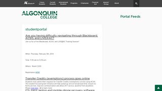
                            4. studentportal | Portal Feeds - Algonquin College - Algonquin College Student Portal