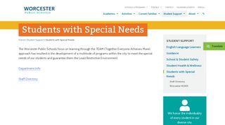 Students with Special Needs – Worcester Public Schools ... - Worcester Public Schools Student Portal