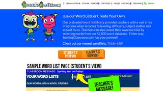 
Student's Word List Page | Spelling Classroom
