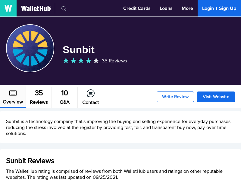 
                            2. Sunbit Reviews: 35 User Ratings - WalletHub
