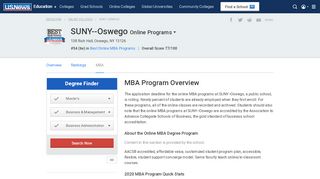
SUNY--Oswego - Online MBA Program - US News
