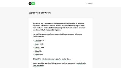 
                            6. Supported Browsers - Big Cartel Help