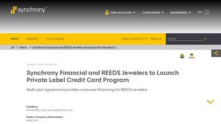 
                            6. Synchrony Financial and REEDS Jewelers to Launch Private ... - Reeds Credit Card Portal Synchrony