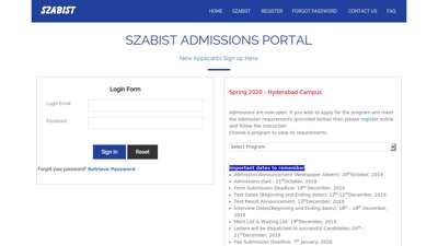 
                            5. SZABIST Admissions Portal - Shaheed Zulfikar Ali Bhutto ...