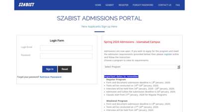 
                            3. SZABIST Admissions Portal
