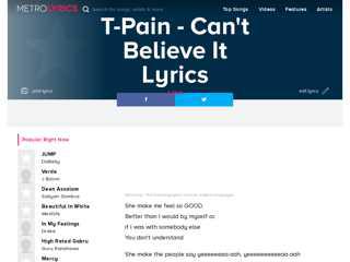 T-Pain - Can't Believe It Lyrics  MetroLyrics