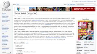 
                            7. Take a Break (magazine) - Wikipedia - Take A Break Competitions Portal