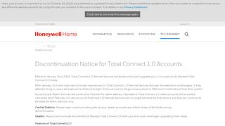 
                            3. TC 1.0 Sunset | Total Connect Toolkit - Honeywell - Total Connect 1.0 Portal
